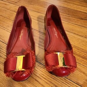 Salvatore Ferragamo Red Flats with Gold Accents